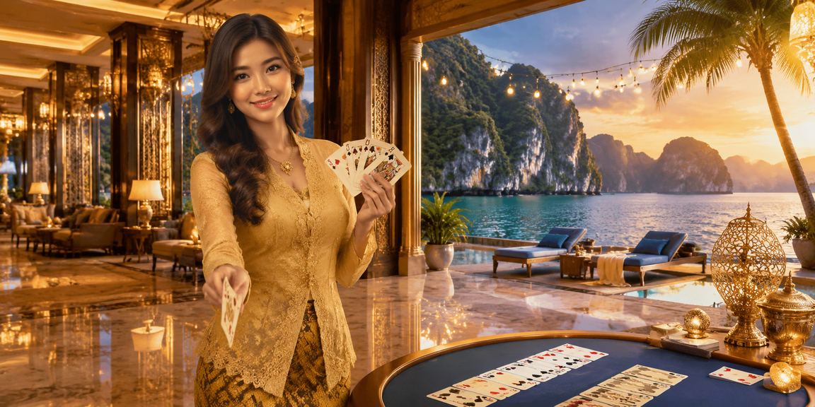 Wanita Malaysia dalam kebaya memainkan kad poker di Ipoh dengan penuh fokus